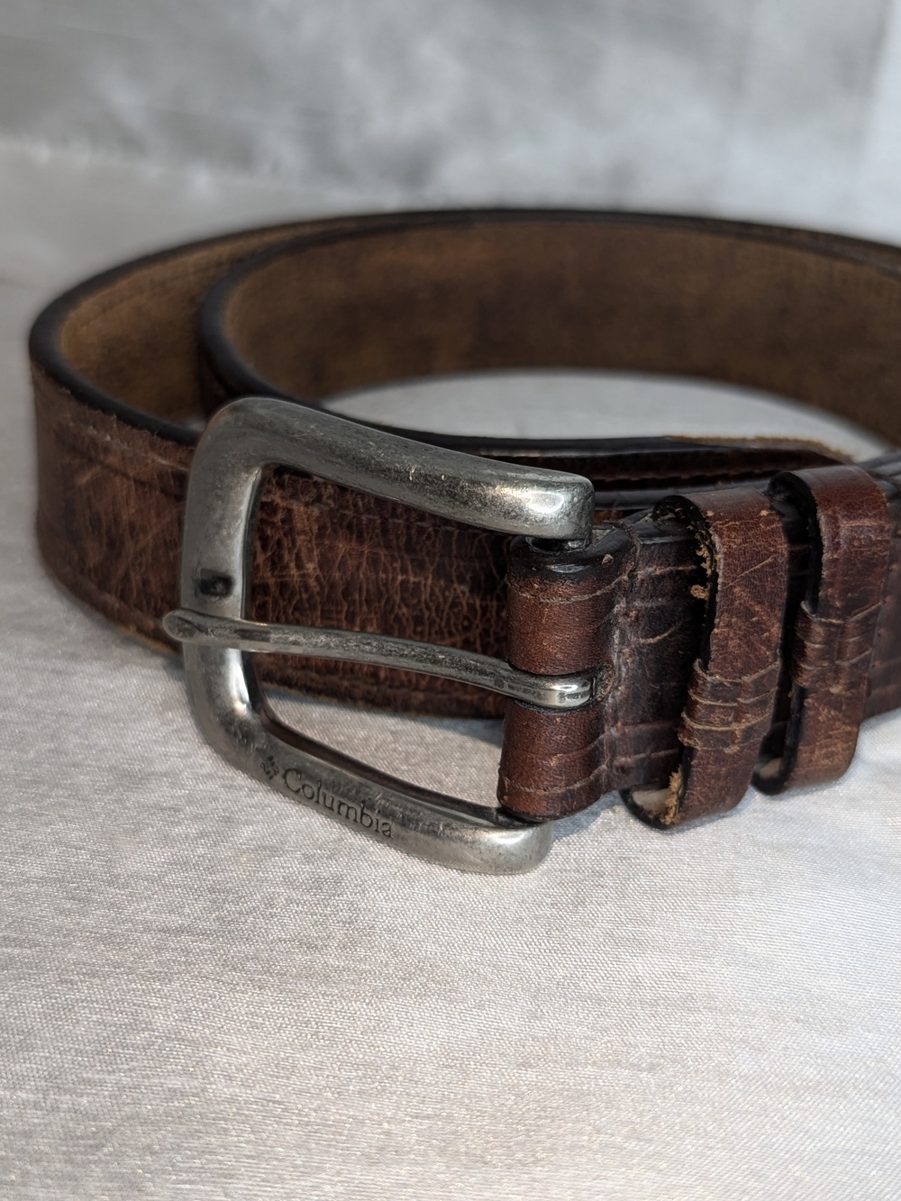 Columbia Brown Dress Belt Metal Buckle Adjustable Logo Accent Men's Size 44/110
